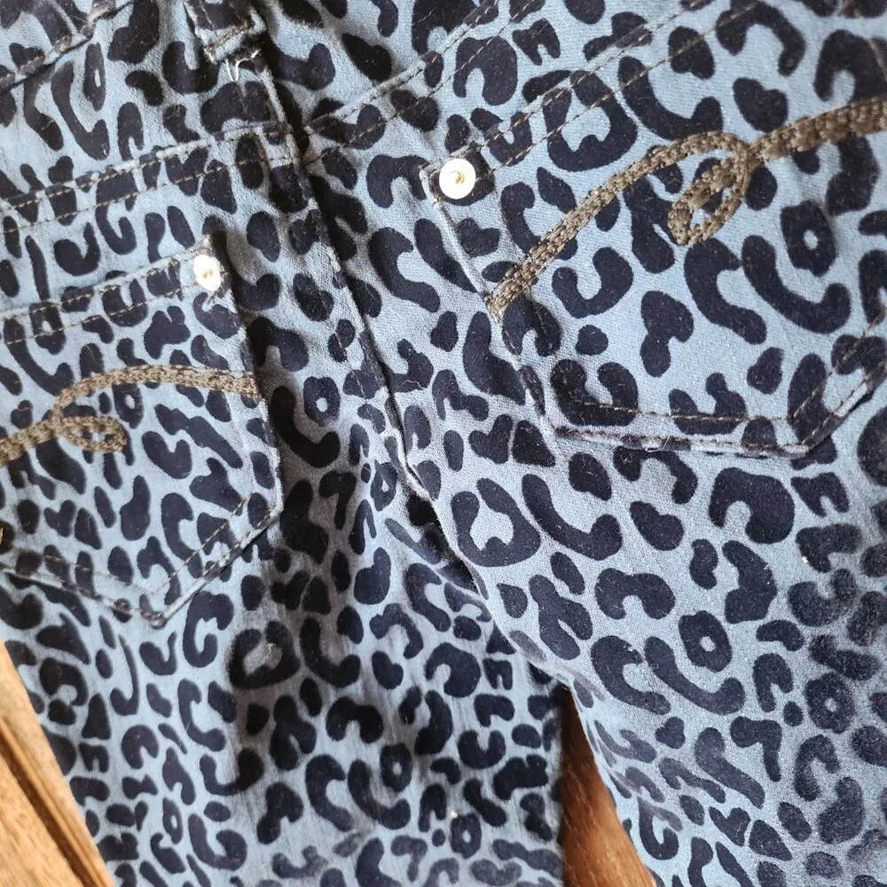 Justice Premium‎ Jeans Blue Leopard Print Textured Velvet Size 7S Simply Low EUC